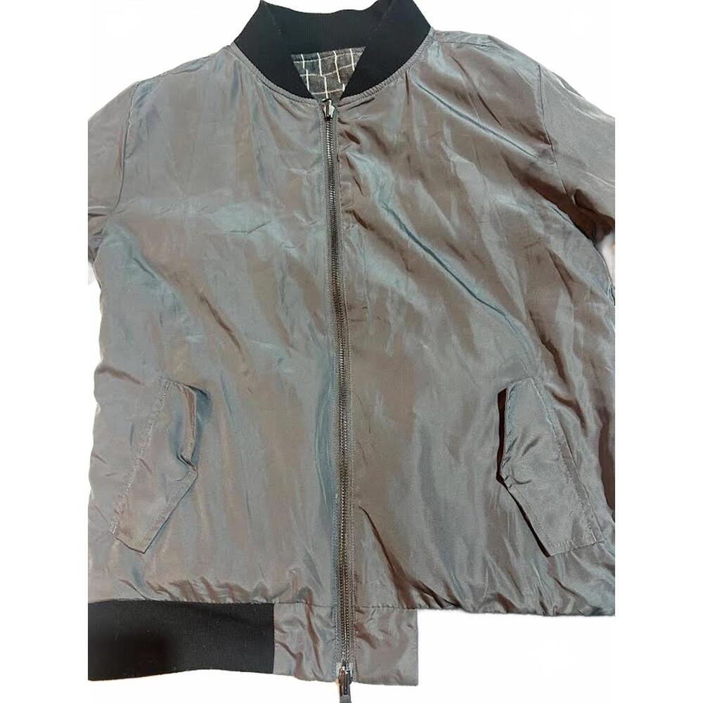 Reversible Windowpane Bomber Jacket Gray Black - image 4